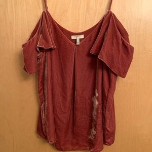 Joie Adorlee velvet cold shoulder top shirt M